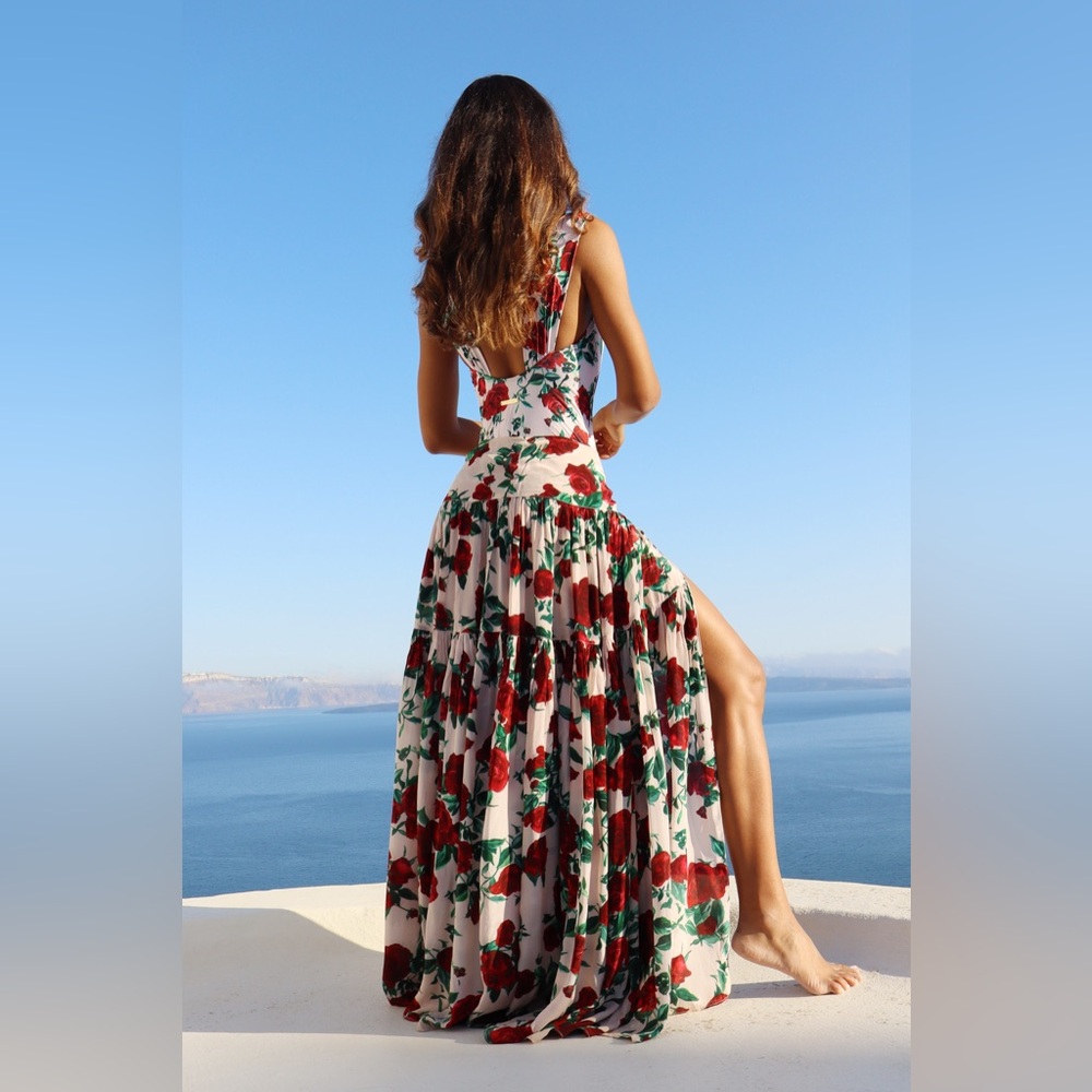 Alexandra Miro Ariana Pink Rose Slit Button Maxi Skirt